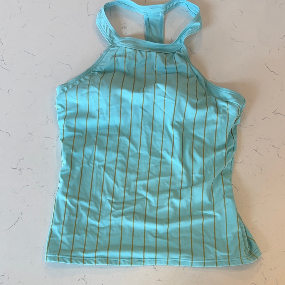 Aqua Pinstripe High Neck swim Tankini top